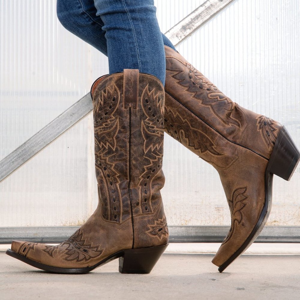Dan Post Shyanne Sidewinder Hand Tooled Leather In-lay Women's Western Boots 8.5
